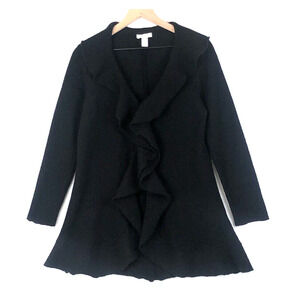 CHARTER CLUB 100% Boiled Wool Ruffle Jacket Sz M Black‎ Hook & Eye Closure L/S